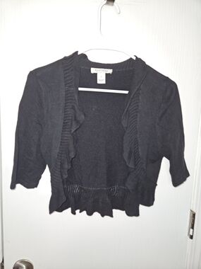 White House Black Market Black Ruffle-Trim Bolero Cardigan